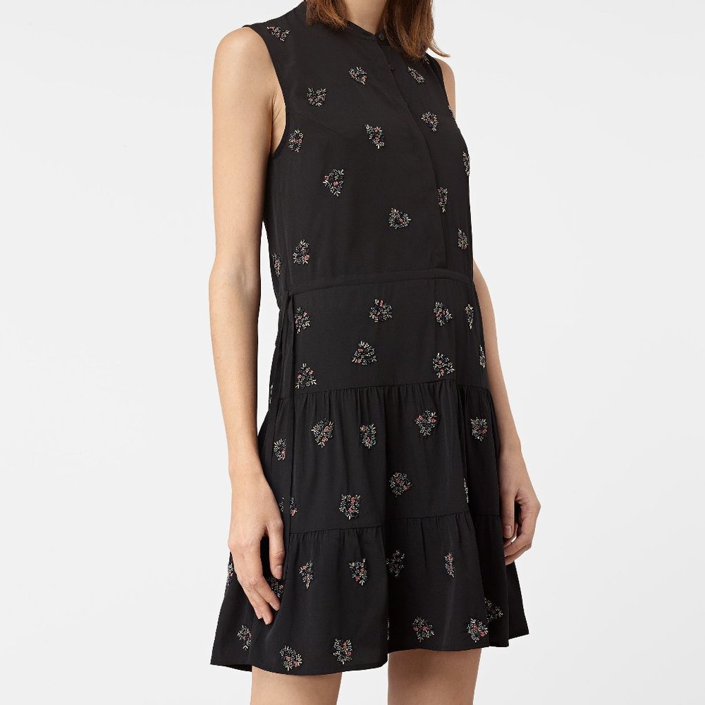 ALL SAINTS EMBELLISHED DRESS, BLACK SILK US SIZE 4